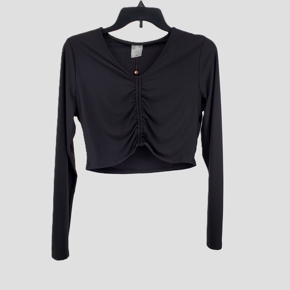 CALIA Womens M Ruched Rash Guard Swim Top Black Long Sleeve UPF 50 Odor Control